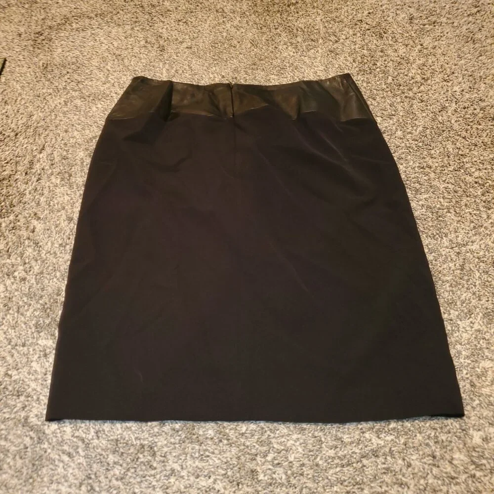 Lafayette 148 Leather Trim Asymmetrical Skirt Black 8 - Picture 2 of 4